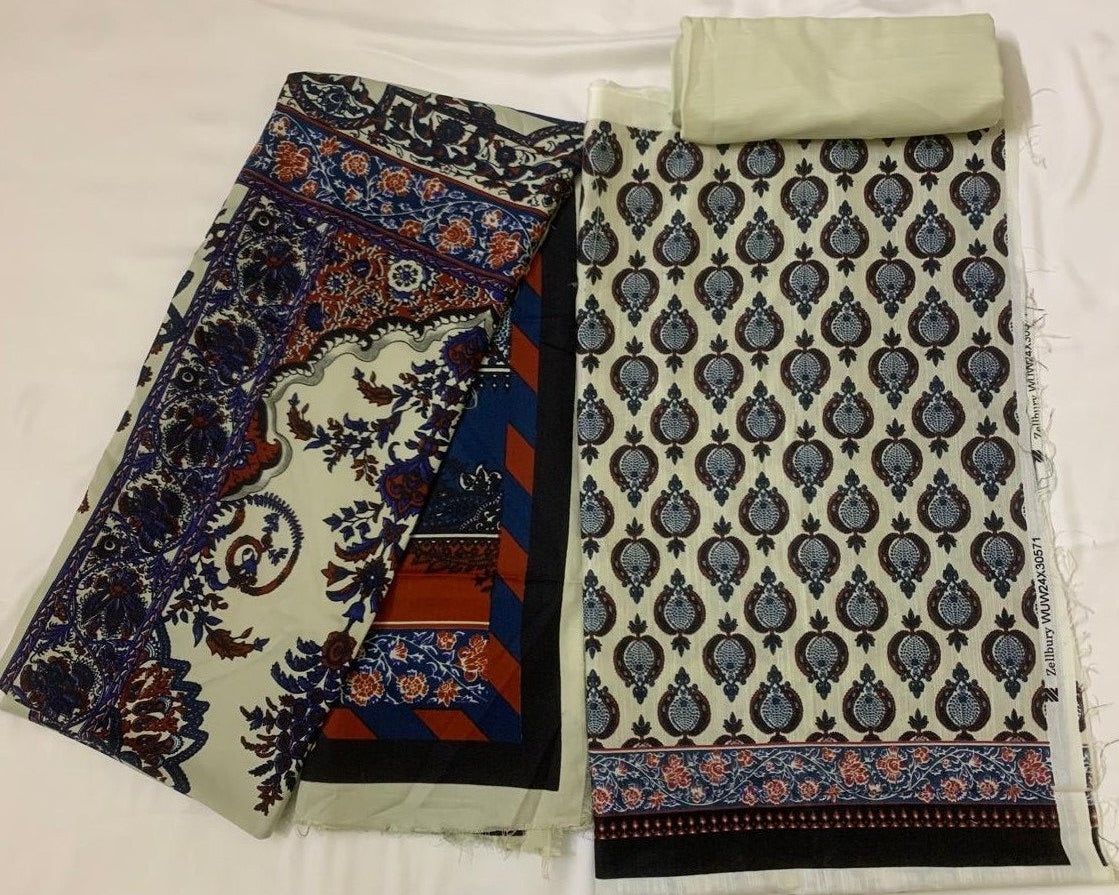 Zellbury 3-Piece (Winter) Fine Quality Khaddar with Beautiful Pashmina shawl