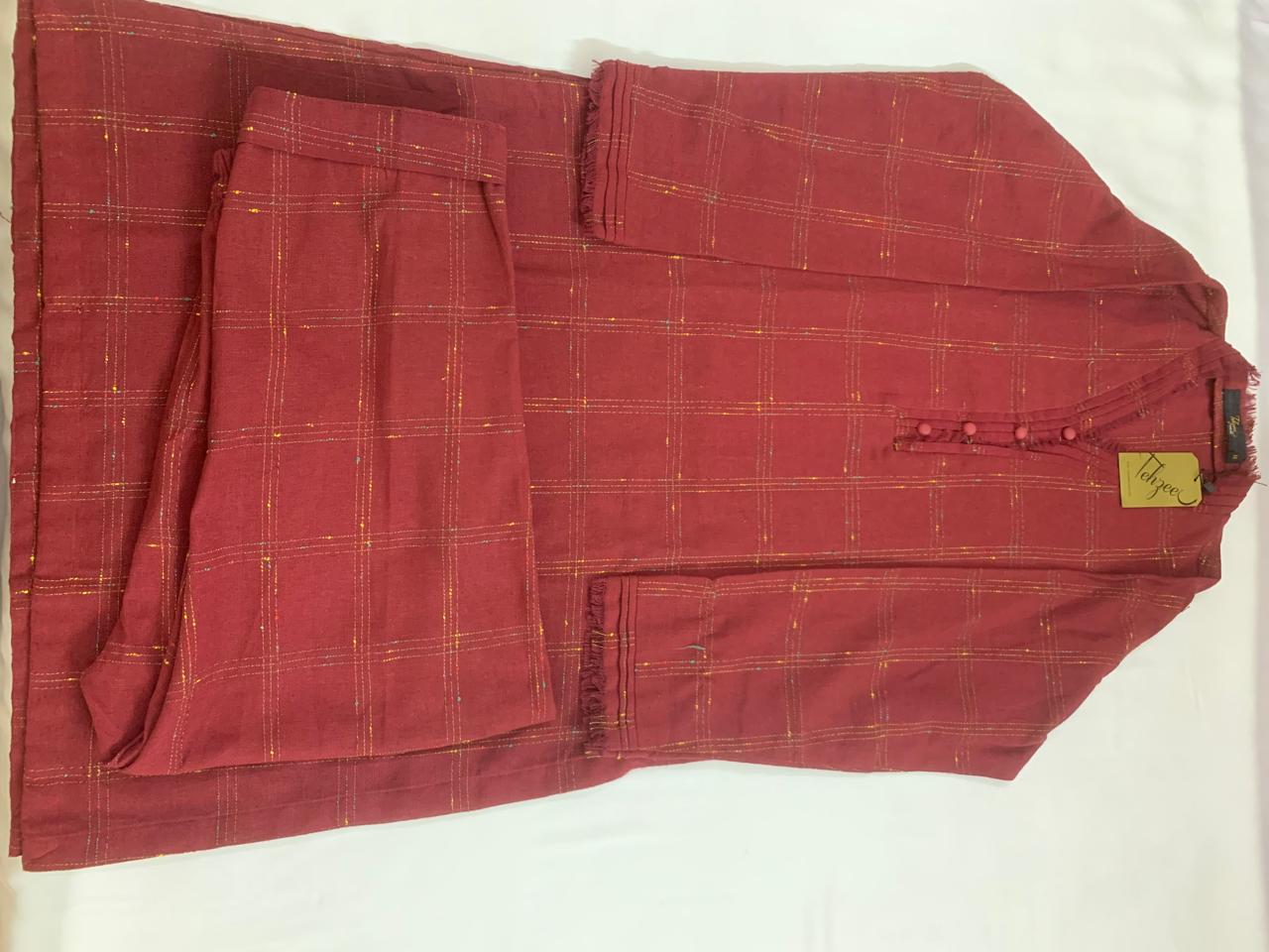Tehzeeb Stitched (Two Piece) Winter Fabric with neat and good quality stylish stitching Shirt and trouser
