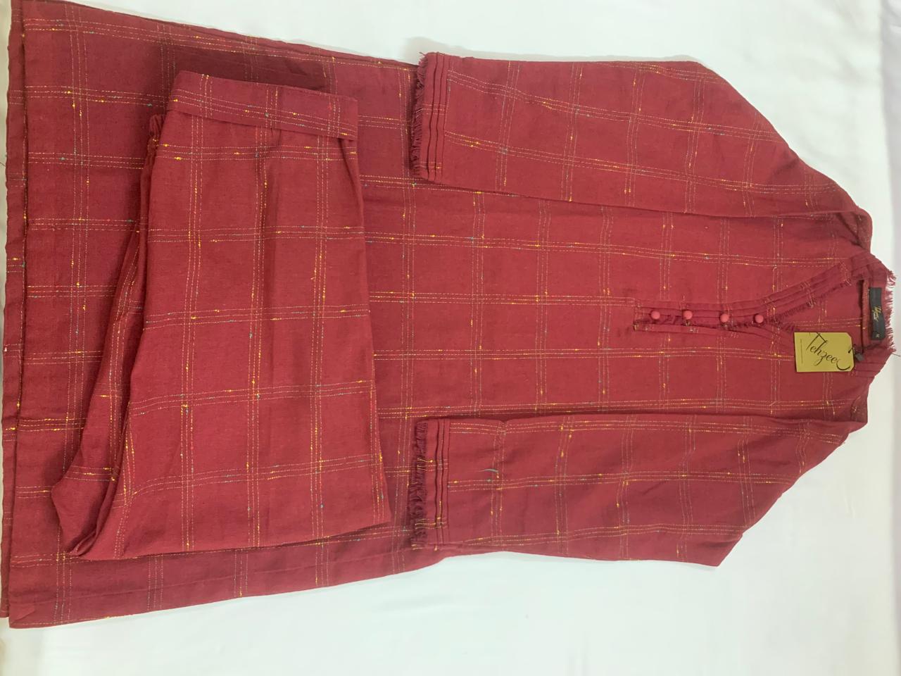 Tehzeeb Stitched (Two Piece) Winter Fabric with neat and good quality stylish stitching Shirt and trouser