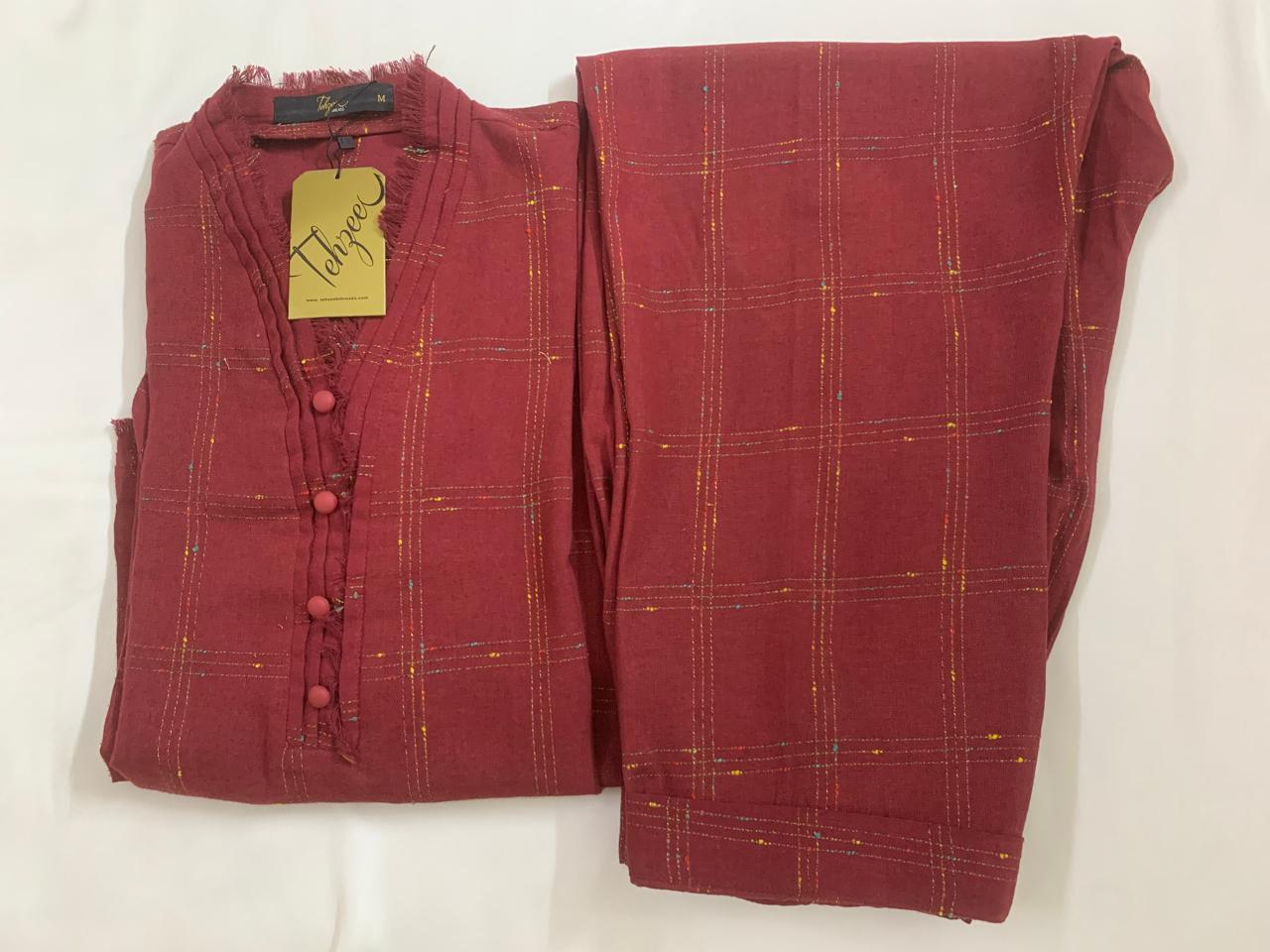 Tehzeeb Stitched (Two Piece) Winter Fabric with neat and good quality stylish stitching Shirt and trouser