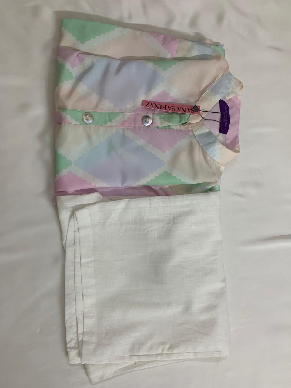 Sana Safinaz Stitched (Two Piece) Cotton Silk Fabric with Neat and High Quality Stylish Stitching Shirt and Trouser