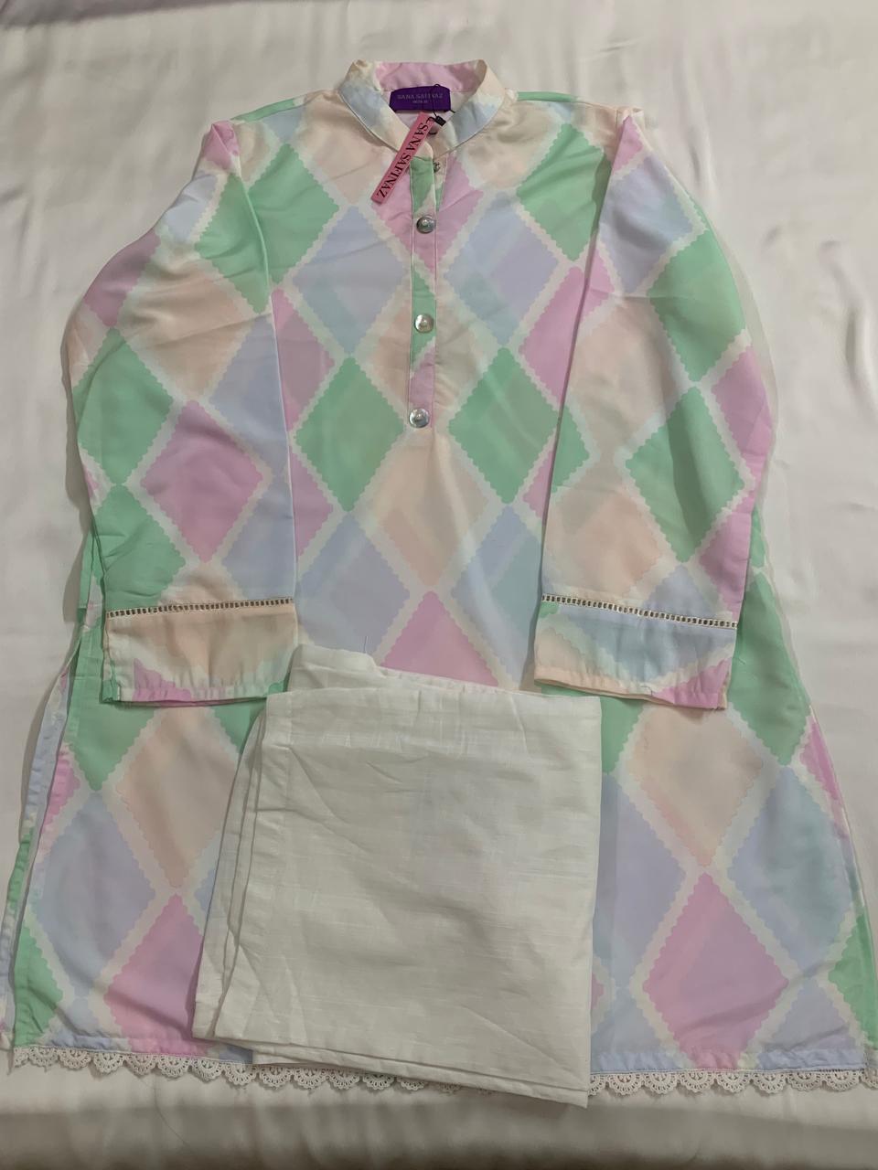 Sana Safinaz Stitched (Two Piece) Cotton Silk Fabric with Neat and High Quality Stylish Stitching Shirt and Trouser
