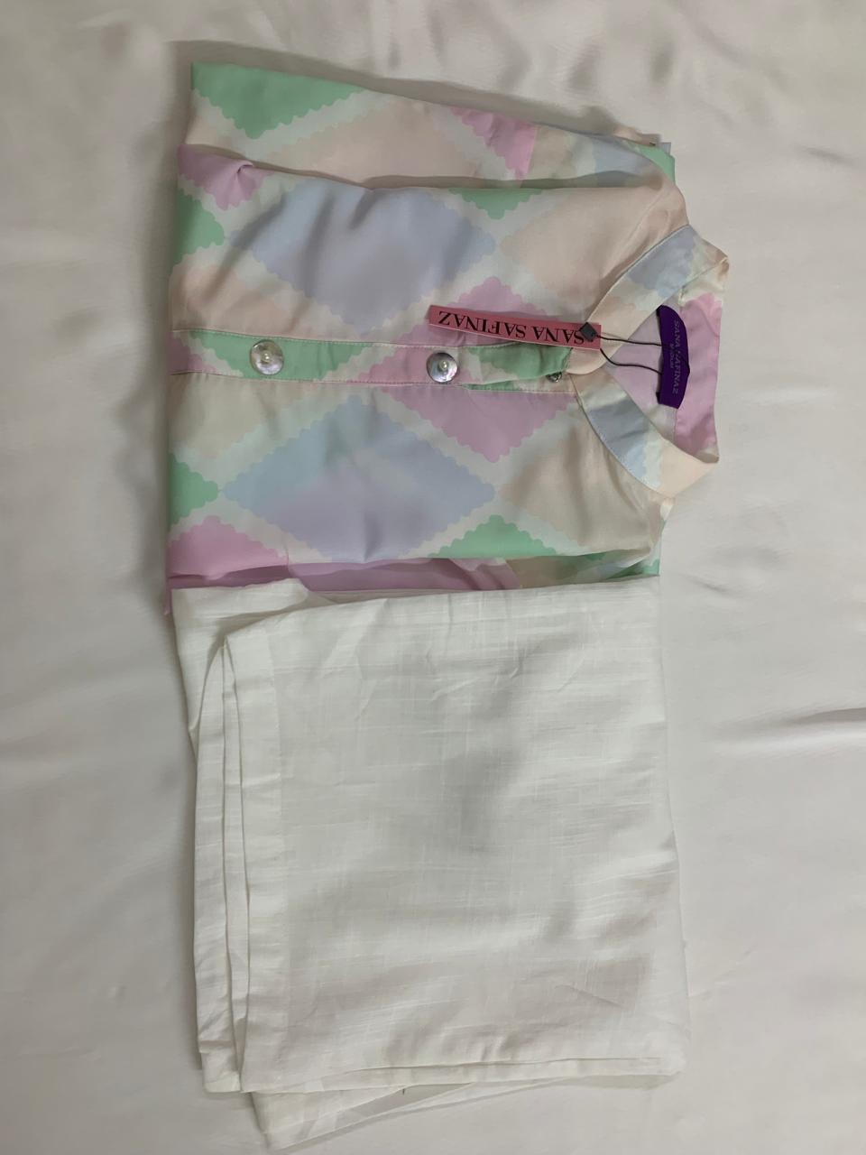 Sana Safinaz Stitched (Two Piece) Cotton Silk Fabric with Neat and High Quality Stylish Stitching Shirt and Trouser