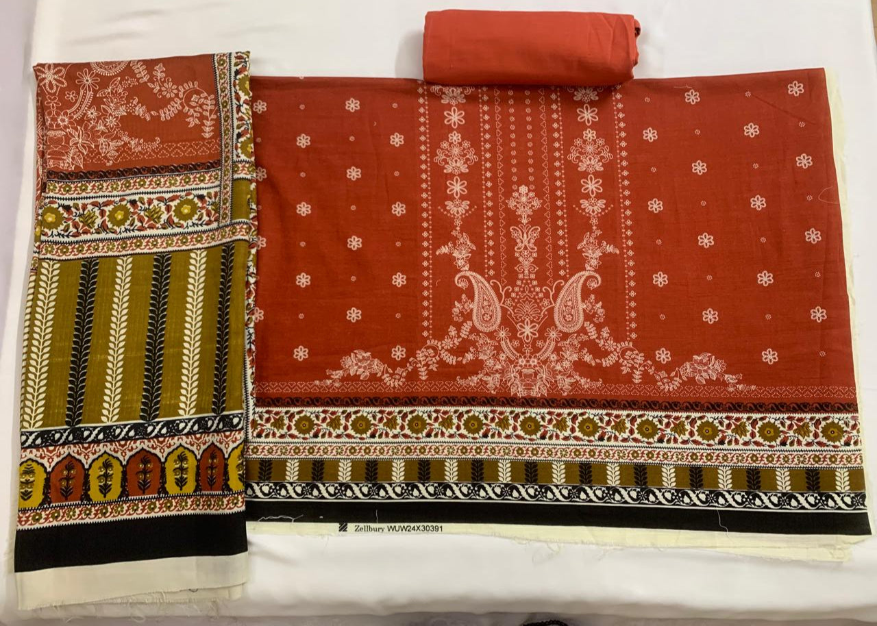 Zellbury 3-Piece (Winter) Fine Quality Khaddar with beautiful Pashmina Shawl
