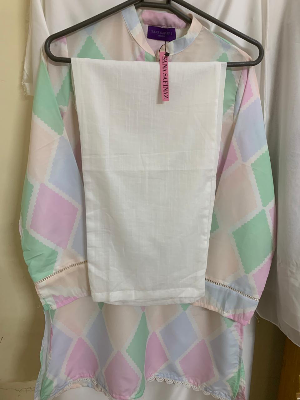 Sana Safinaz Stitched (Two Piece) Cotton Silk Fabric with Neat and High Quality Stylish Stitching Shirt and Trouser