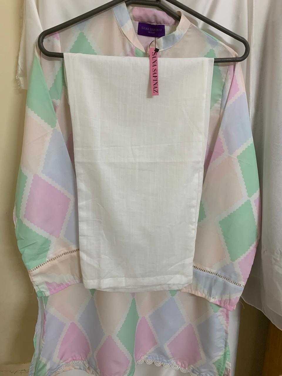 Sana Safinaz Stitched (Two Piece) Cotton Silk Fabric with Neat and High Quality Stylish Stitching Shirt and Trouser