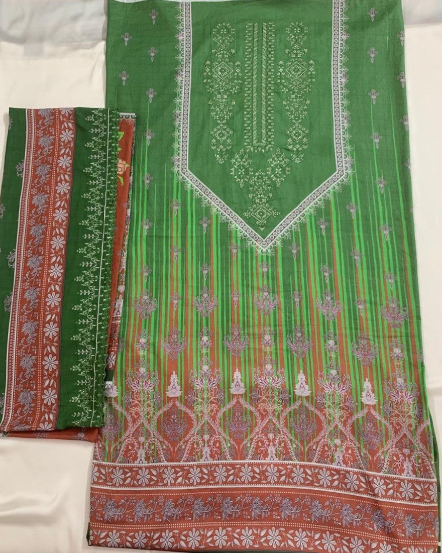 2-Piece (Summer) Fine Quality  Embroidered Lawn Shirt and Duppata Brand Stamp Missing